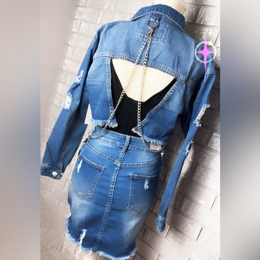 Denim skirk set backless